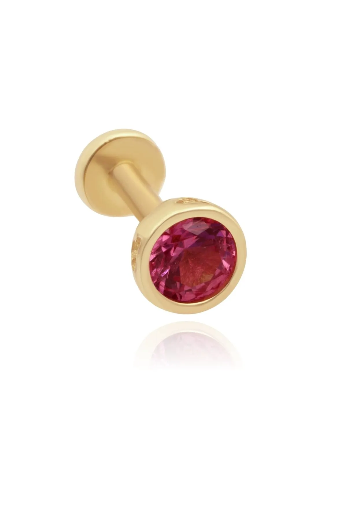 14K Gold Ruby Bezel Tragus Helix Internally threaded Flat Back Labret Earring Stud