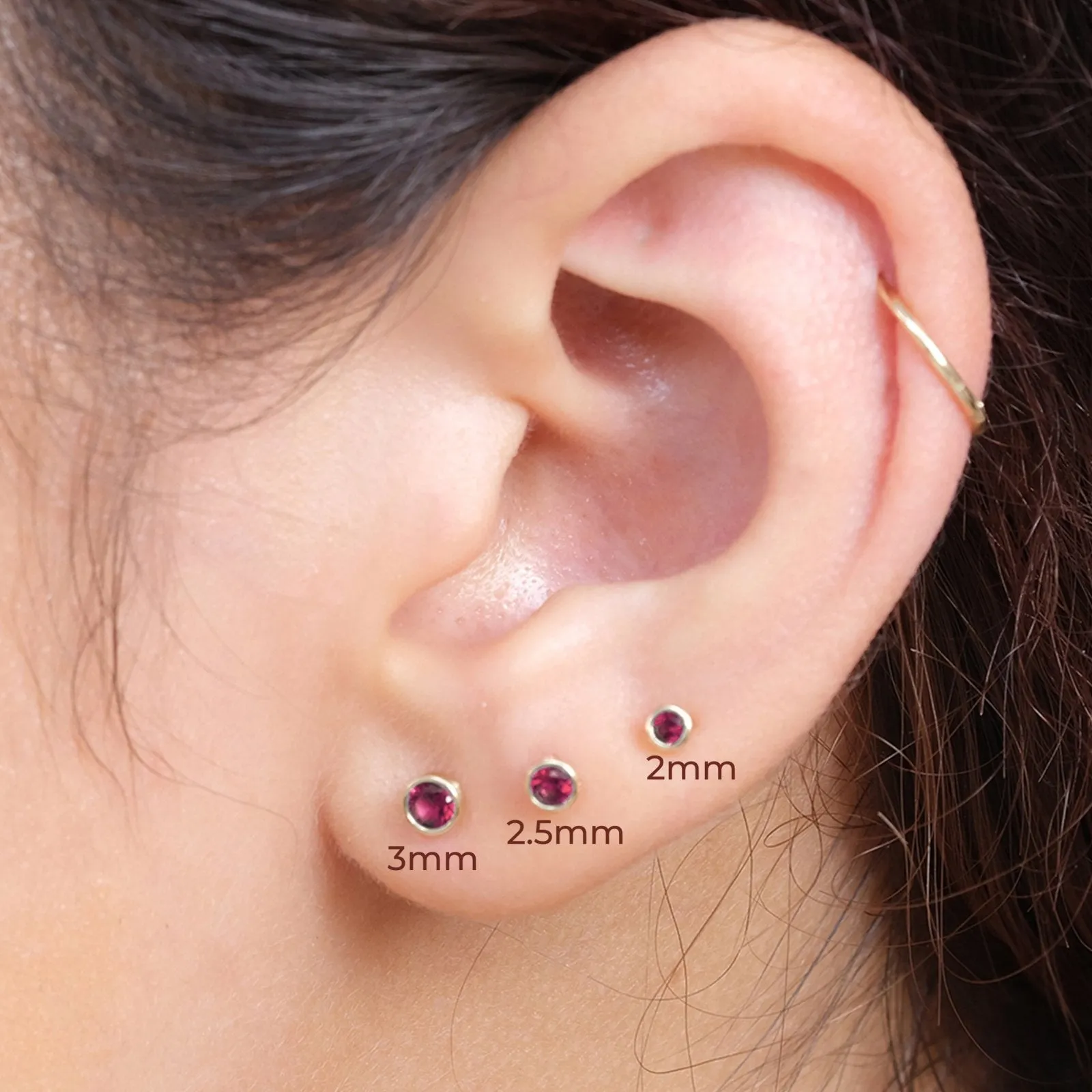 14K Gold Ruby Bezel Tragus Helix Internally threaded Flat Back Labret Earring Stud