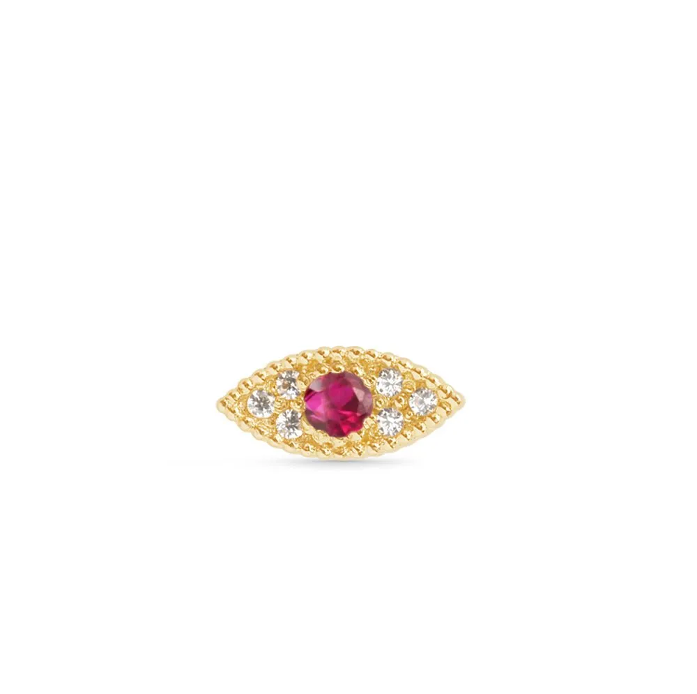 14k Gold Ruby Evil Eye Tragus Helix Internally Threaded Flat Back Earring Labret Stud