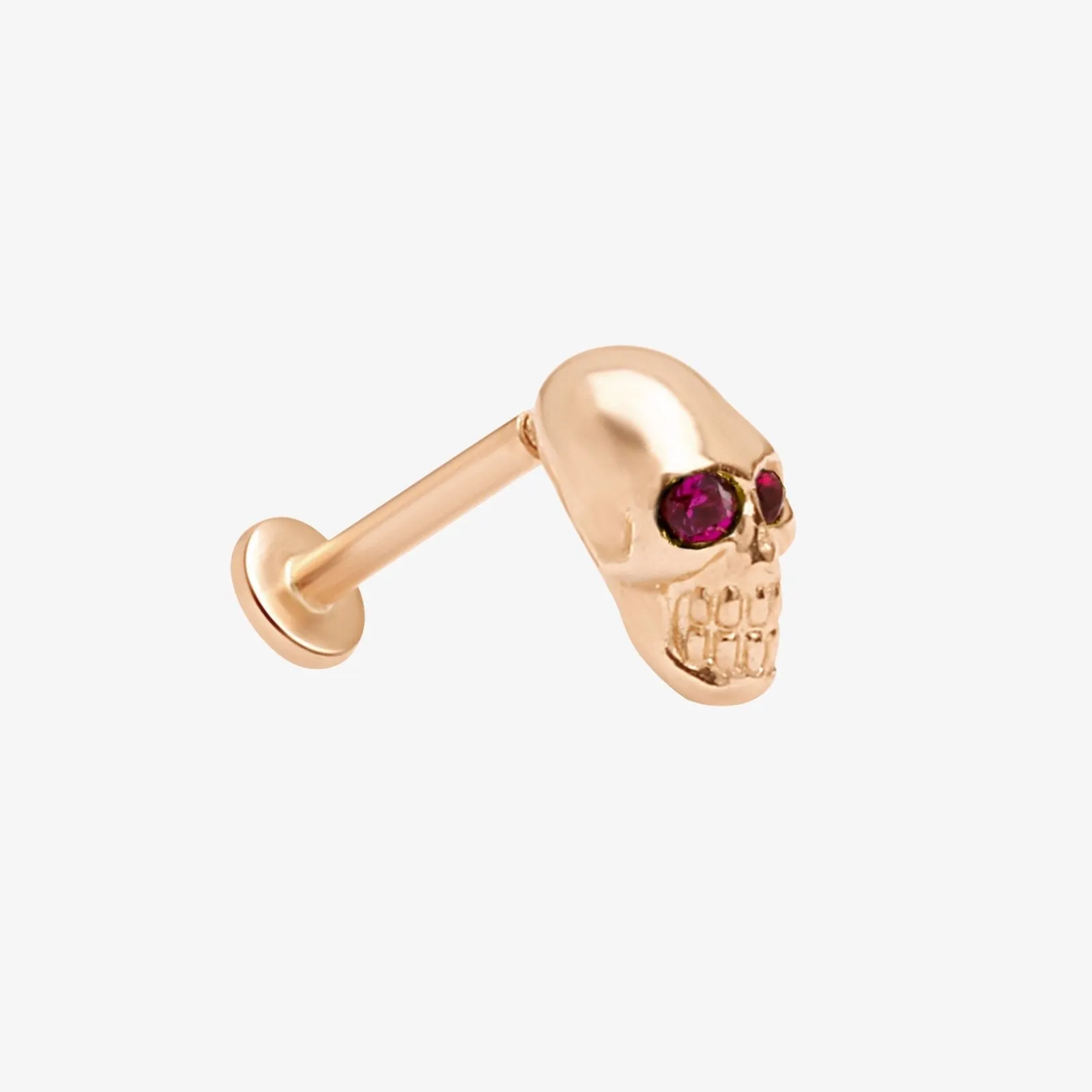 14k Gold Ruby Skull Tragus Helix Internally Threaded Flat Back Earring Labret Stud