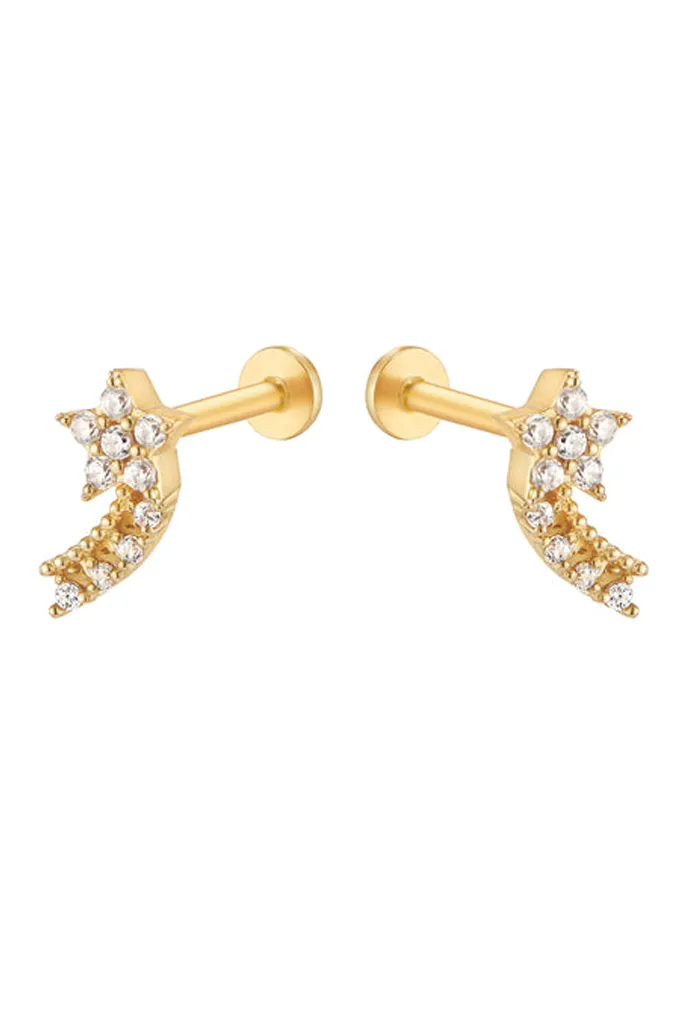 14k Gold Shooting Star Cz Internally Internal Threaded Flat Back Earring Stud Labret Piercing