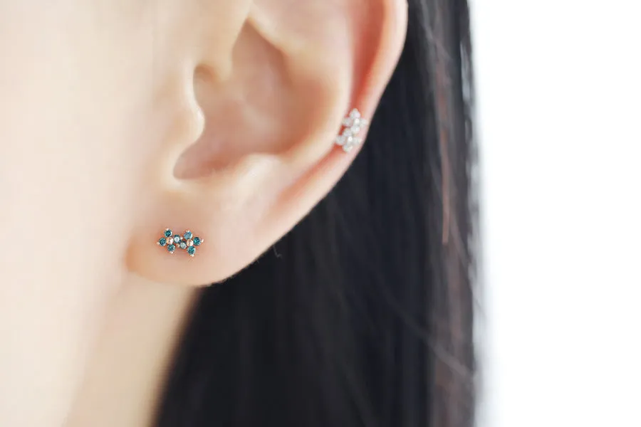 14K Solid Gold Cz Or Diamond Daisy Helix Tragus Cartilage Externally Threaded Flat Back Labret Earring