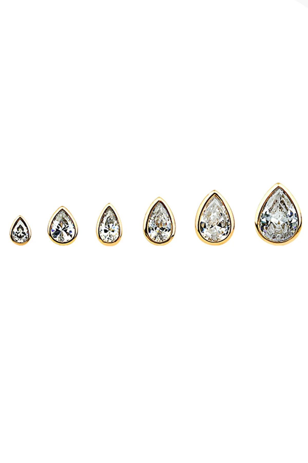 14k Solid Gold Cz Teardrop Helix Cartilage Internally Threaded Flat Back Earring Labret Stud