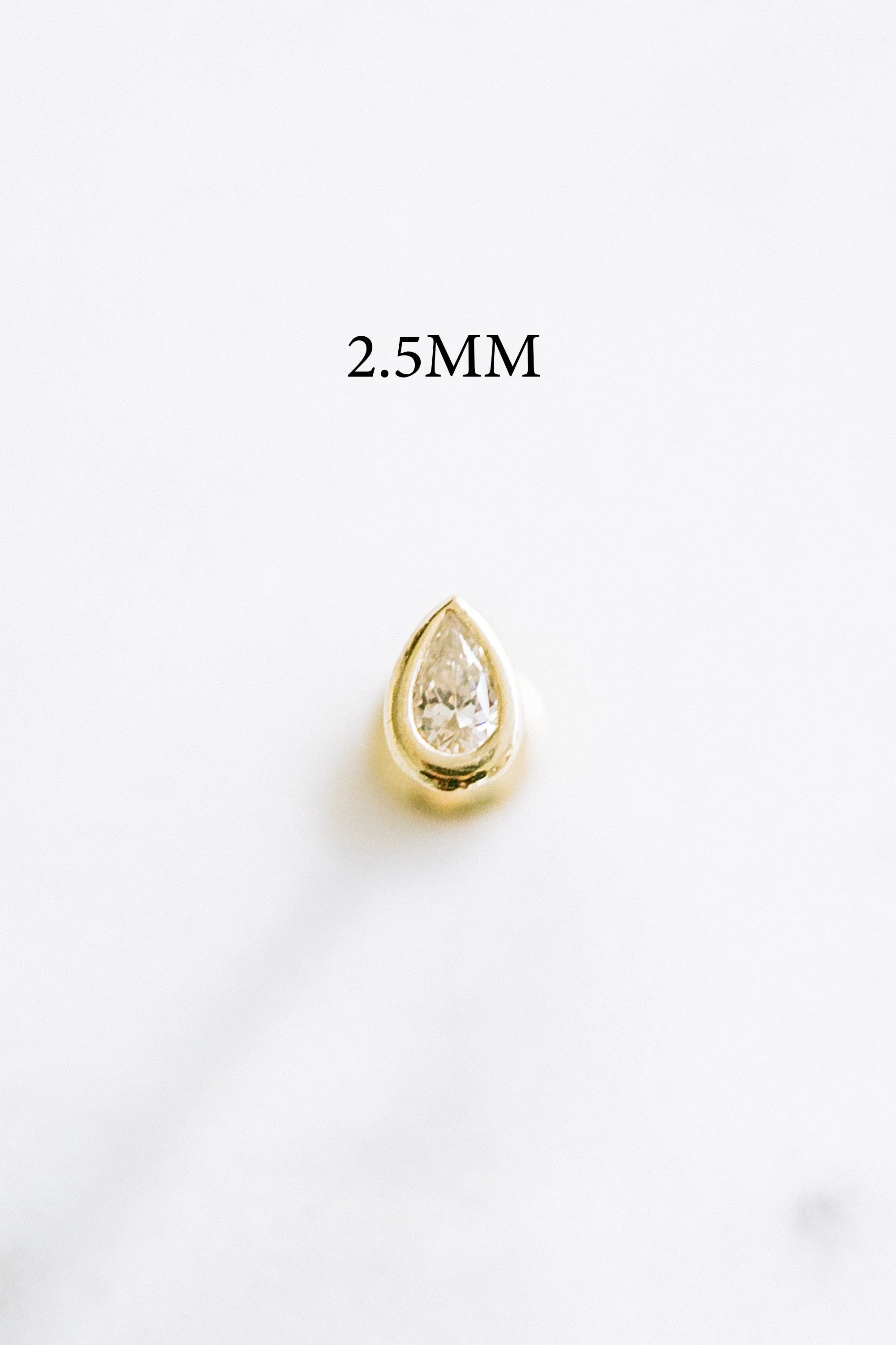 14k Solid Gold Cz Teardrop Helix Cartilage Internally Threaded Flat Back Earring Labret Stud