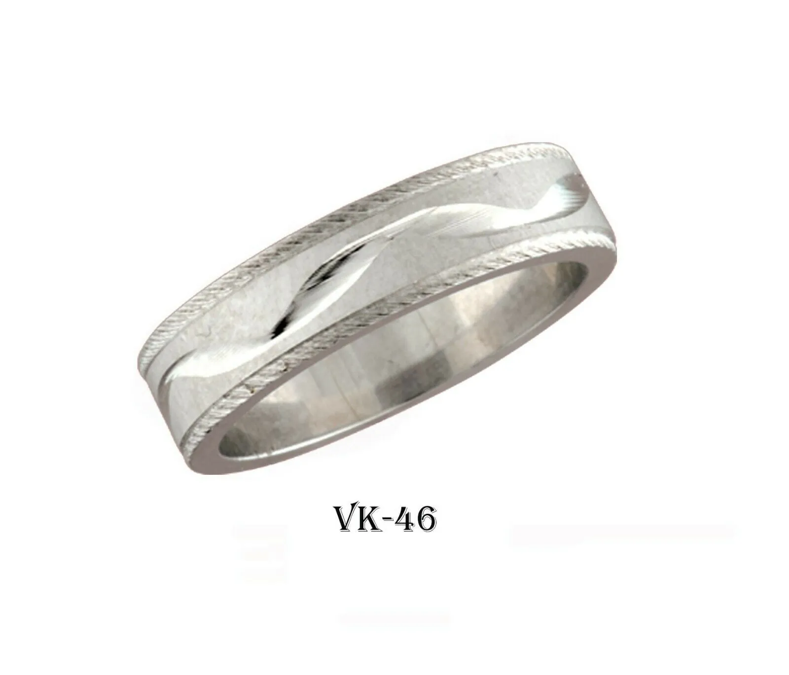 18k Solid Gold Elegant Ladies Modern Sandstone Finished Flat Band 6MM Ring VK46v