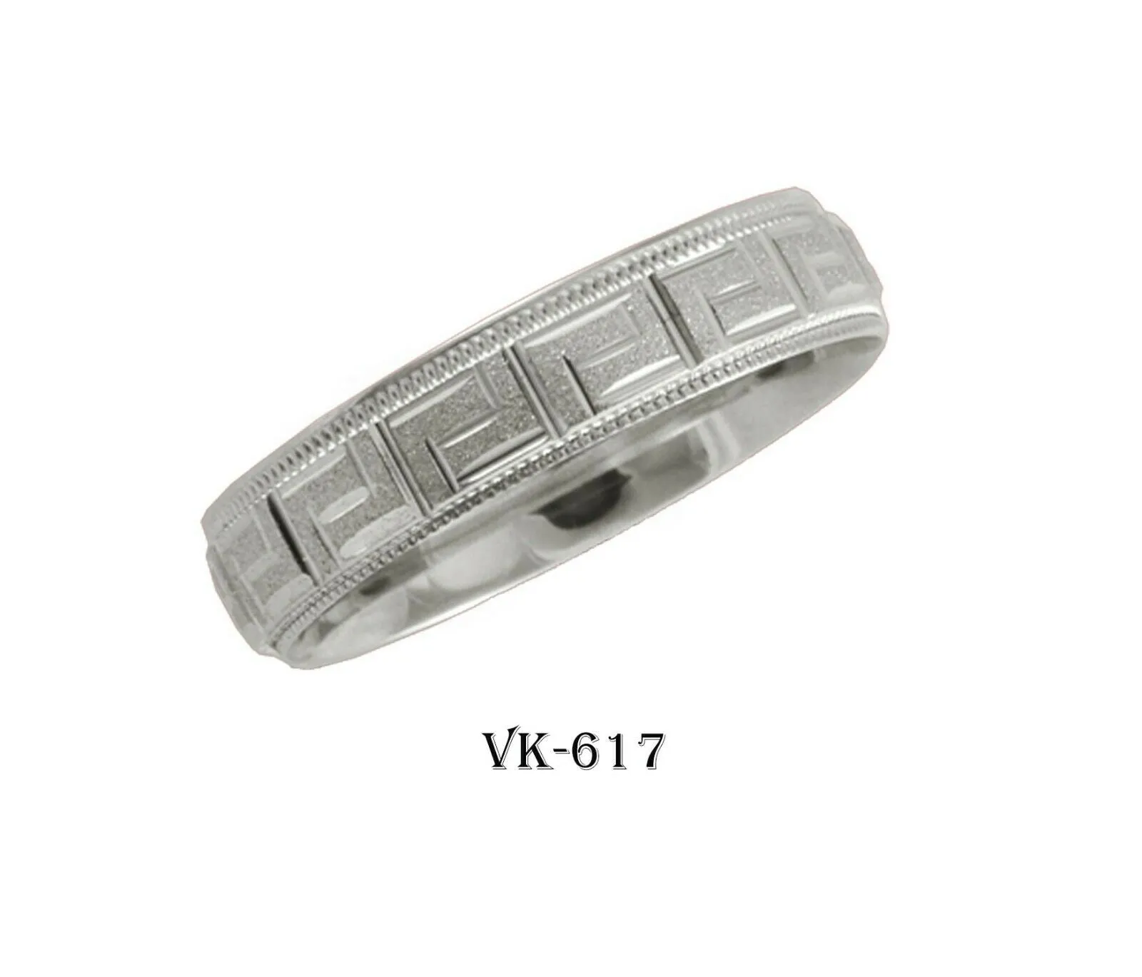 18k Solid Gold Elegant Ladies Modern Stipple Finish Flat Band 5mm Ring VK617v(W)