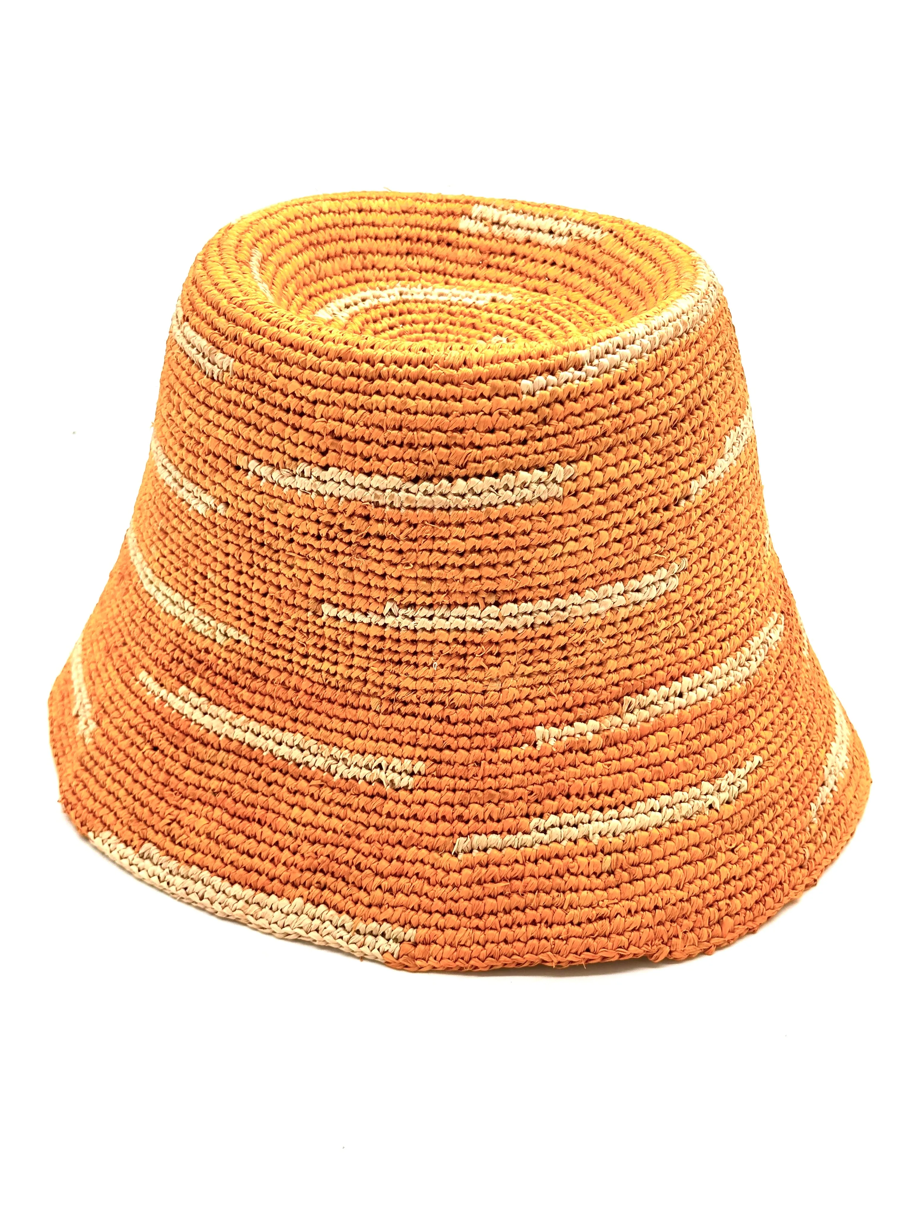 2.5 Brim Taylor Crochet Bucket Straw Hats with Zebra Stripes