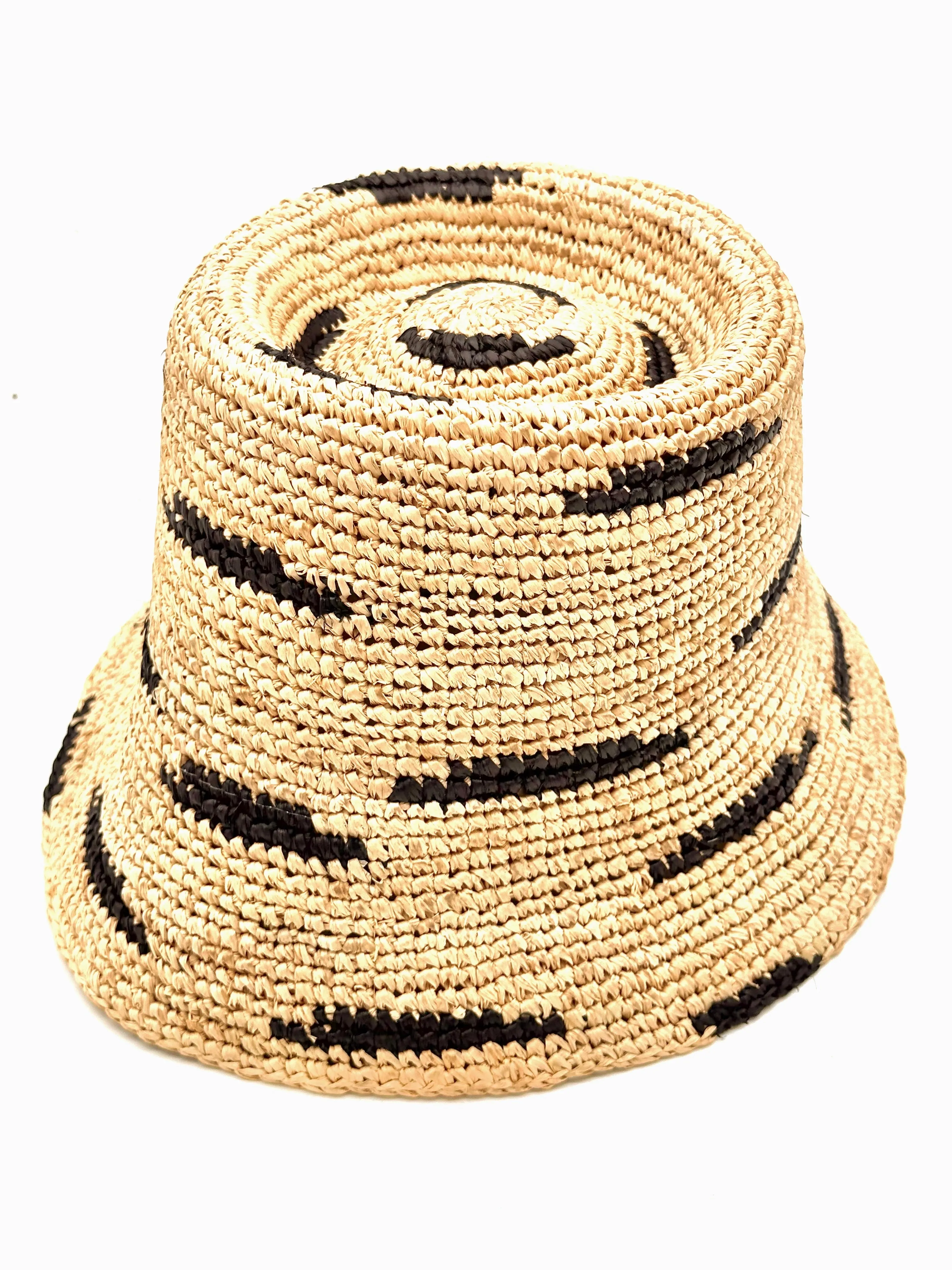 2.5 Brim Taylor Crochet Bucket Straw Hats with Zebra Stripes