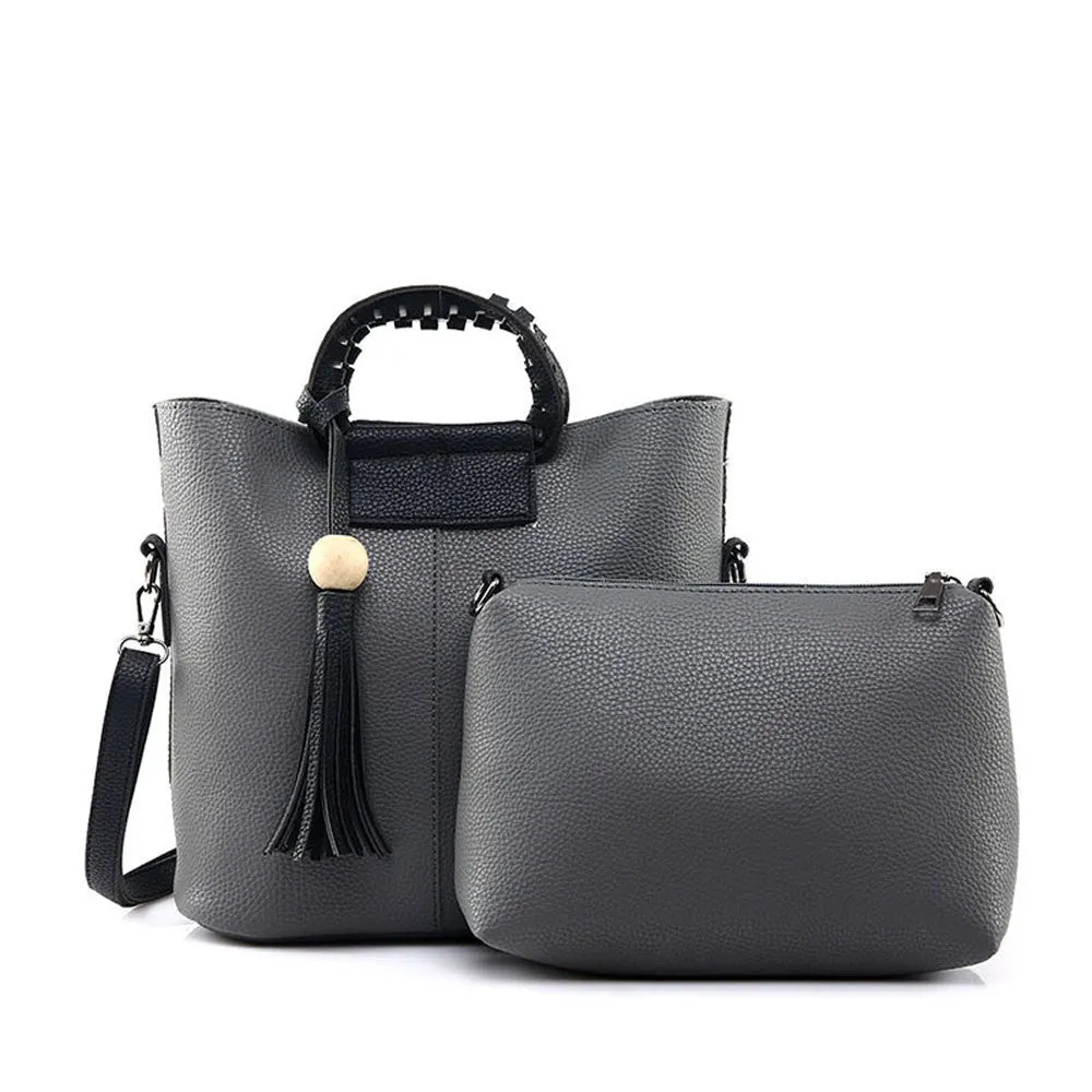 2pc Famous Women Vintage Tassel Leather Bag designer Crossbody Shoulder Bags+Clutch Bag women messenger bags bolsa