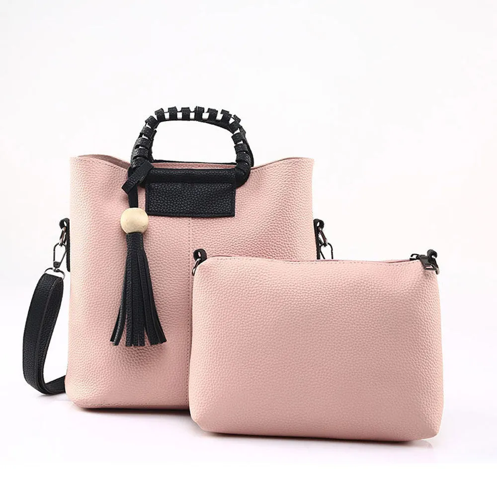 2pc Famous Women Vintage Tassel Leather Bag designer Crossbody Shoulder Bags+Clutch Bag women messenger bags bolsa