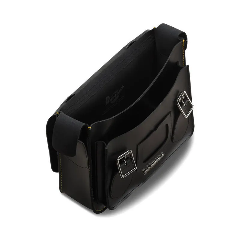 AB097001 - 11 inch Leather Messenger Bag - Black