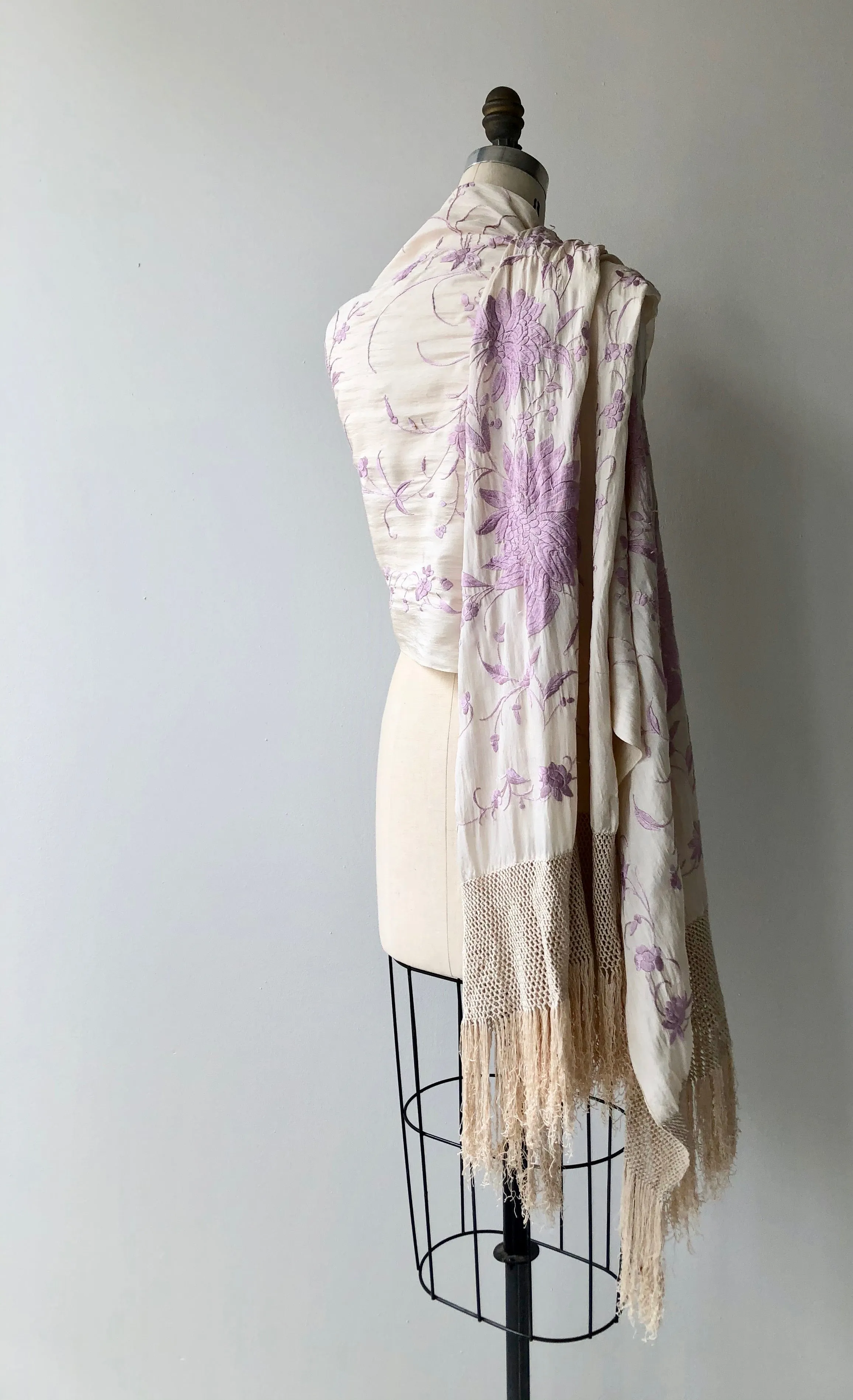 Antique Silk Embroidered Piano Shawl