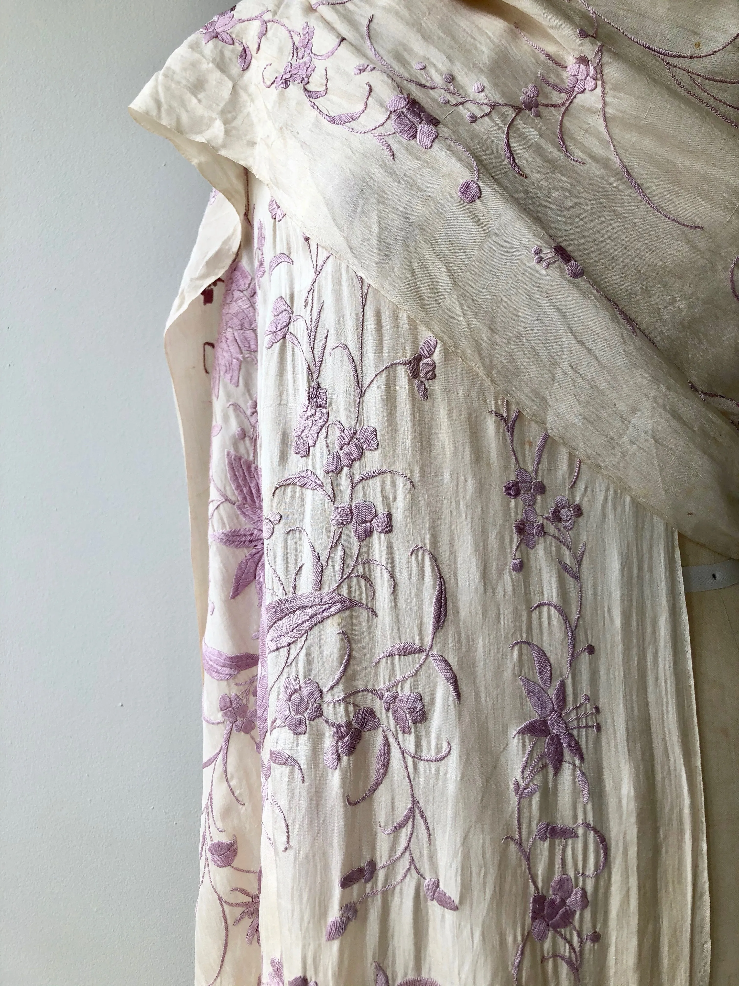 Antique Silk Embroidered Piano Shawl