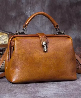 Art Brown Durable Calf Leather Satchel Handbag