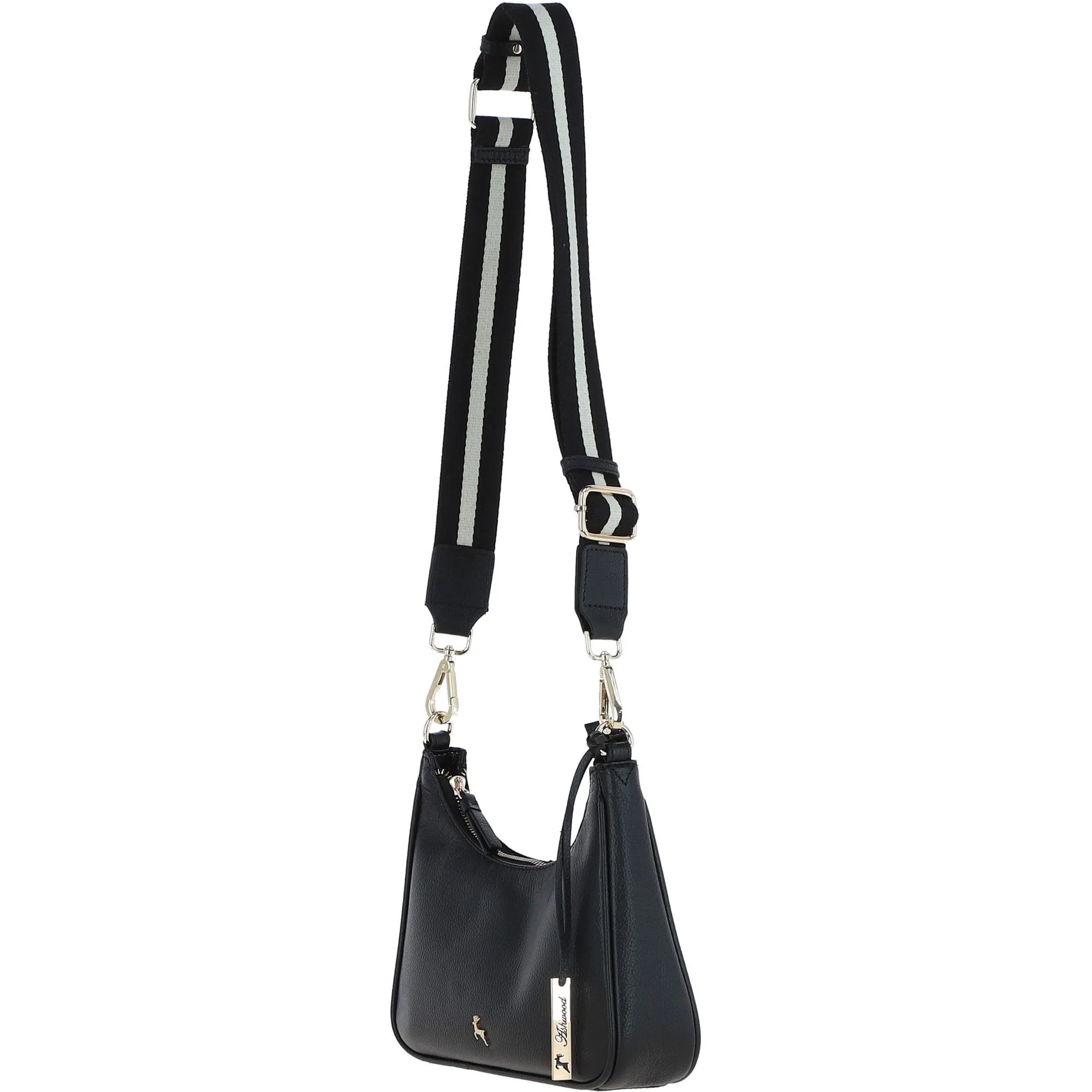 Ashwood Real Leather Crossbody Bag with Webbing Strap Black: 64296