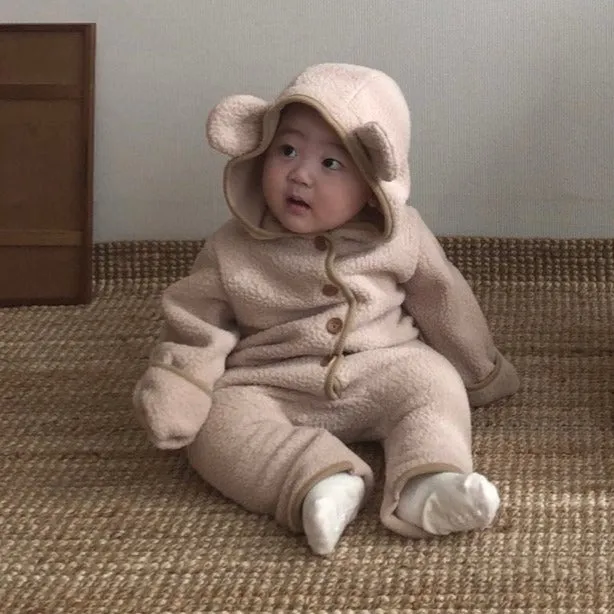 Baby Winter Bear Fleece Jumpsuit- 2 Colors