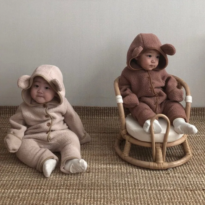 Baby Winter Bear Fleece Jumpsuit- 2 Colors