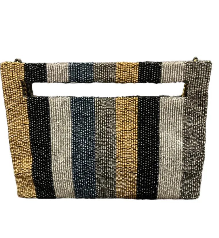 Beaded Cut Out Handle Clutch  - 9 Stripe