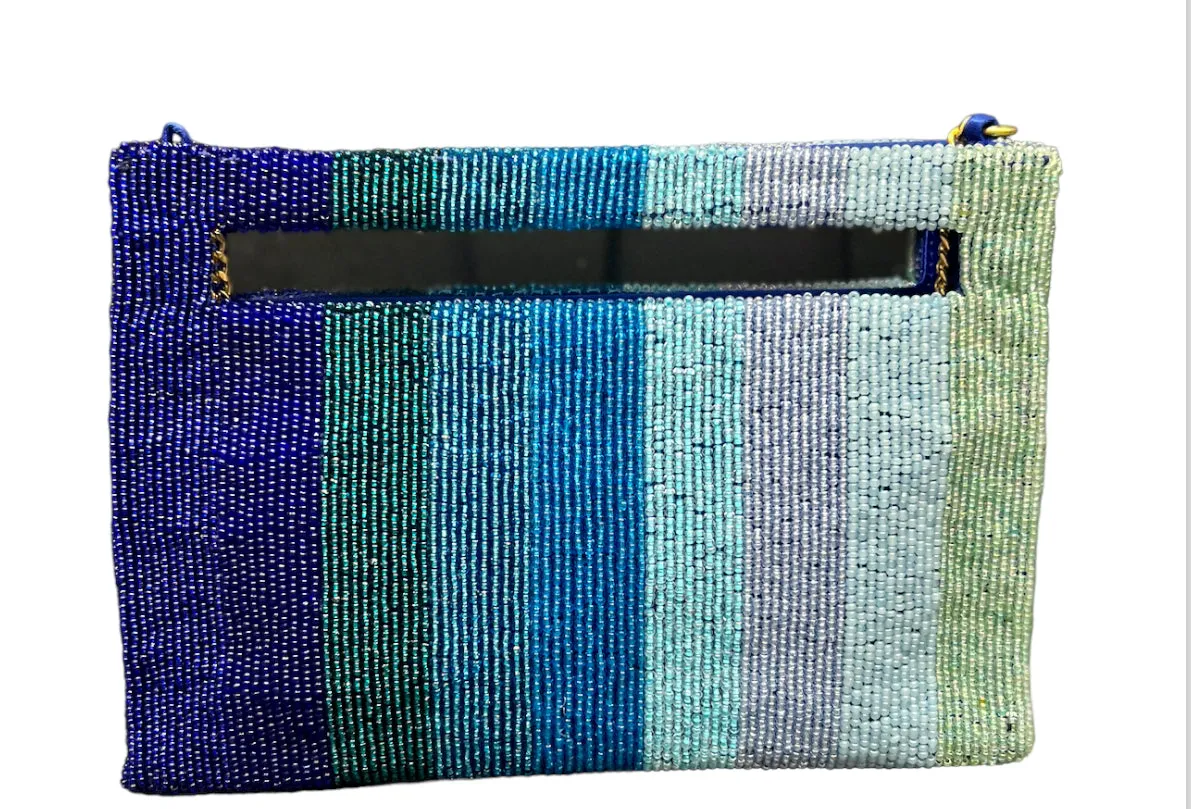 Beaded Cut Out Handle Clutch  - 9 Stripe