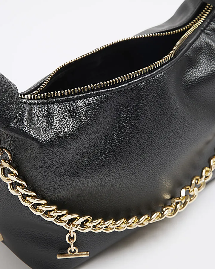 Black buckle handle mini chain clutch bag