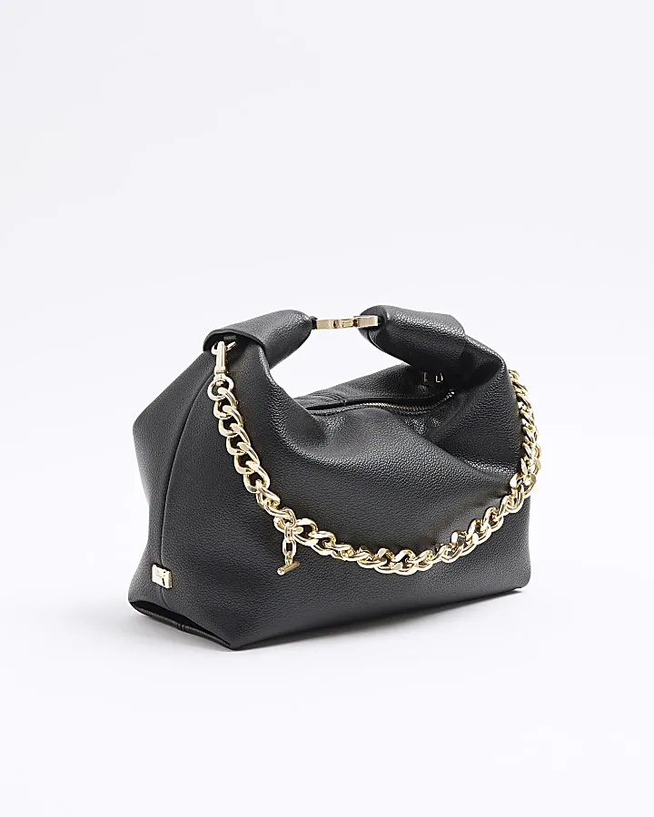 Black buckle handle mini chain clutch bag