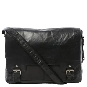 Black Leather Laptop Messenger Bag