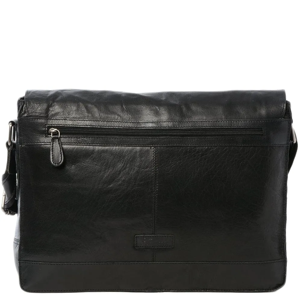 Black Leather Laptop Messenger Bag