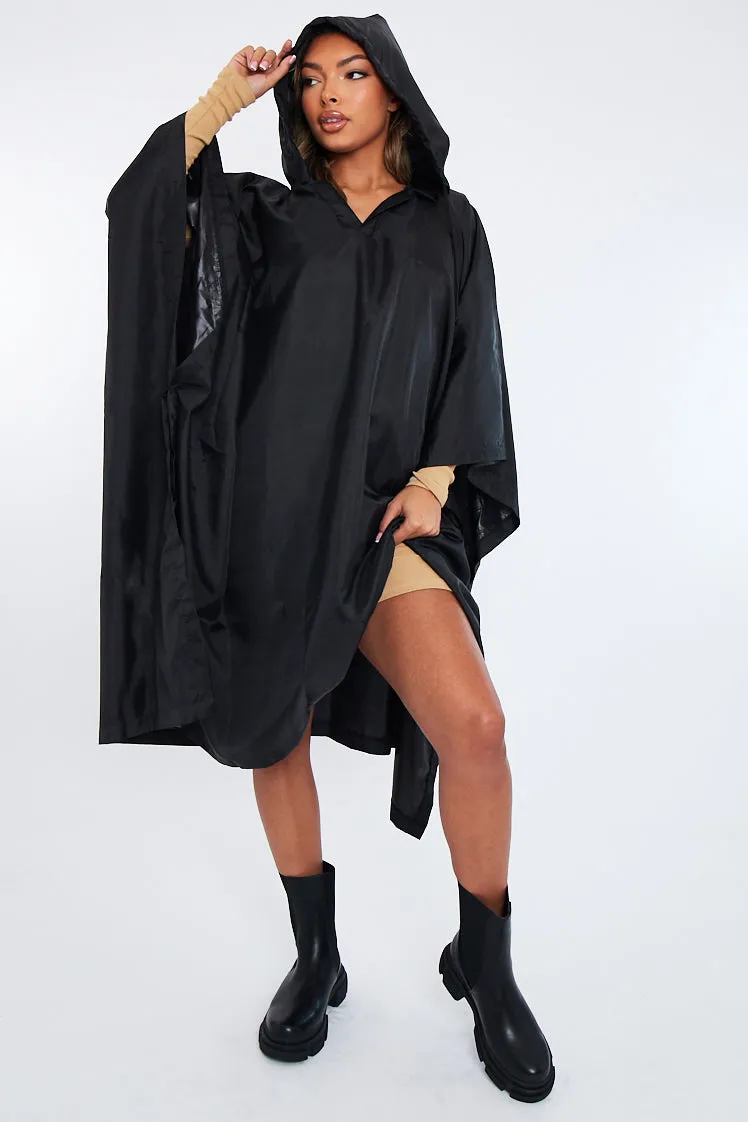 Black Shell Hooded Poncho - Riley