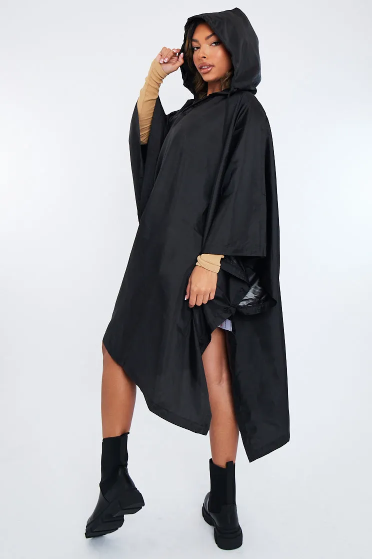 Black Shell Hooded Poncho - Riley