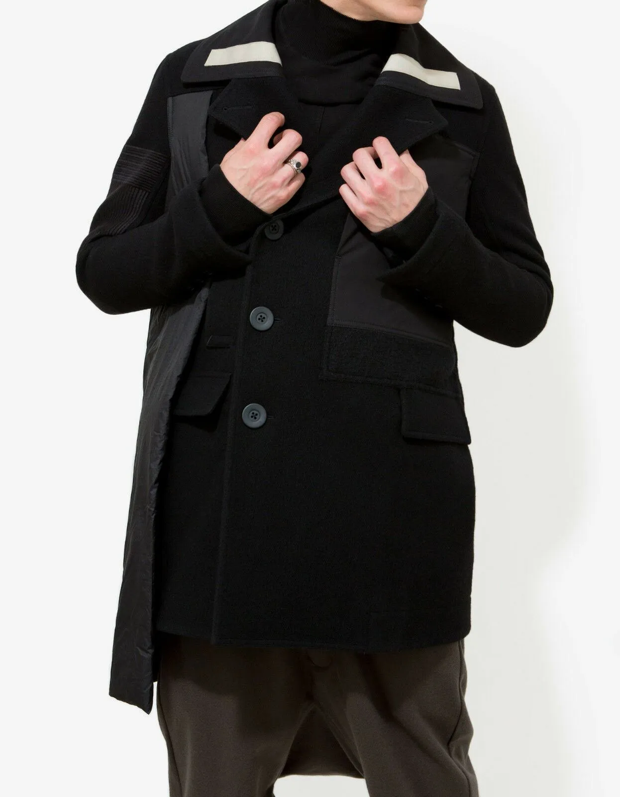 Black Wool Caped Sphinx Peacoat Jacket