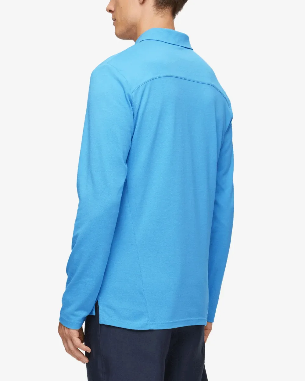 Blue Pique Cotton Tencel Long Sleeve Polo