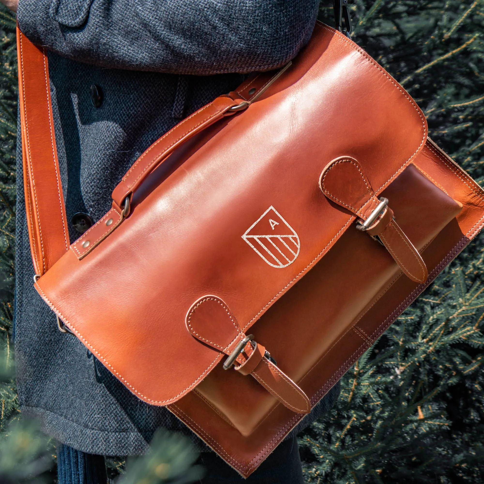 Branded Leather Satchel