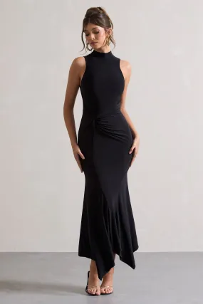 Brionna | Black High-Neck Twist Maxi Dress