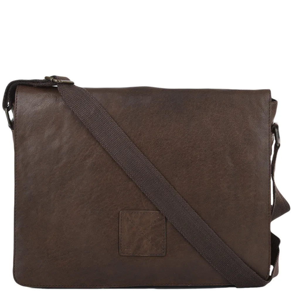 Brown Leather Laptop Messenger Flap-Over Bag