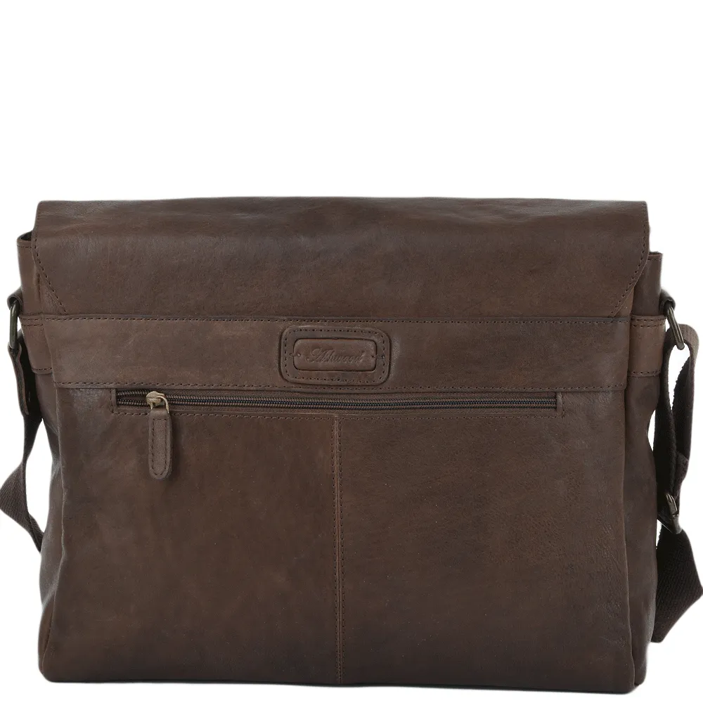 Brown Leather Laptop Messenger Flap-Over Bag