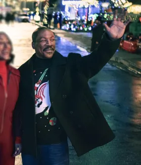 Candy Cane Lane Chris Carver Black PeaCoat | Eddie Murphy PeaCoat