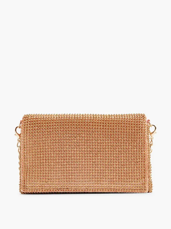 Catwalk  Gold Diamante Clutch Bag with Removable Shoulder Strap