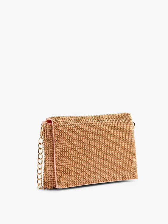 Catwalk  Gold Diamante Clutch Bag with Removable Shoulder Strap