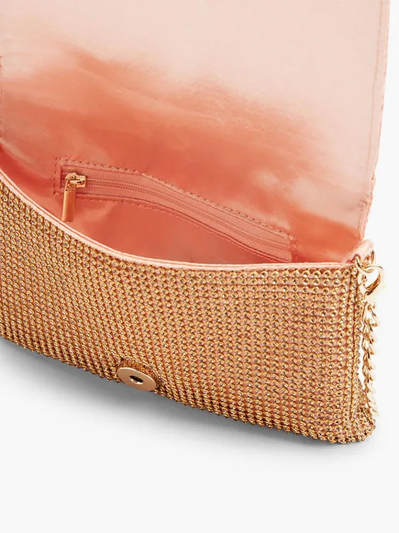 Catwalk  Gold Diamante Clutch Bag with Removable Shoulder Strap