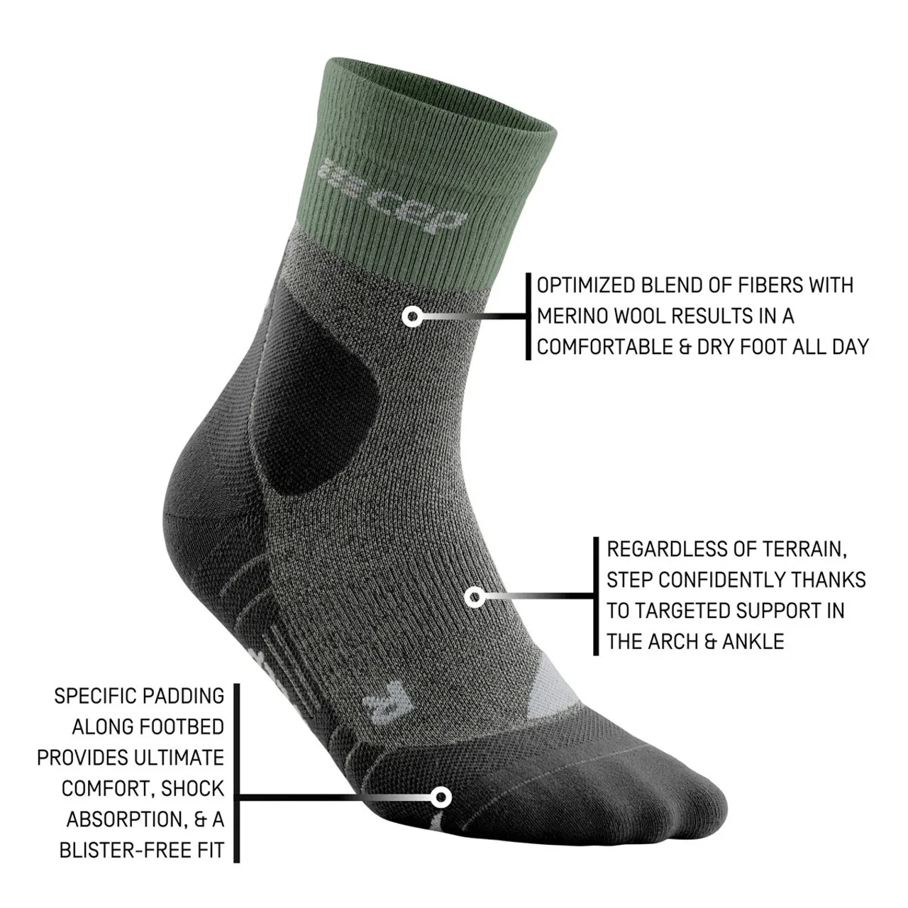 CEP Men's Hiking Merino Mid-Cut Compression Socks