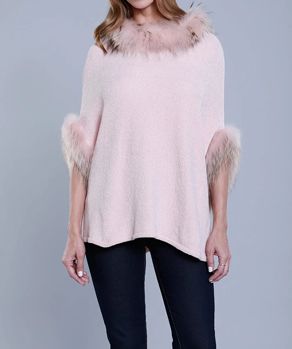 Chenille Poncho with Fur Trim