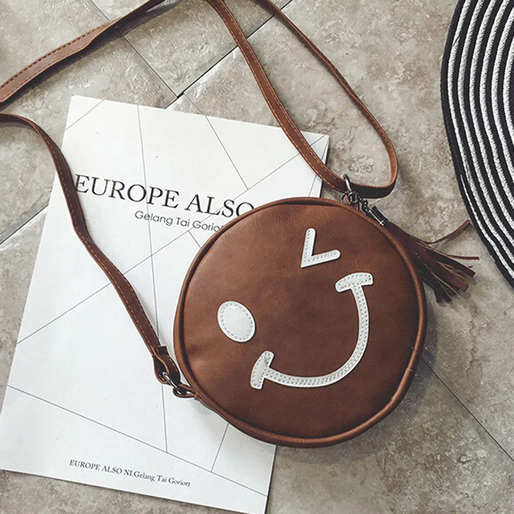 Circular Smile Face women bag Leather feminina messenger bags hbags famousSingle crossbody Shoulder bolsos mujer