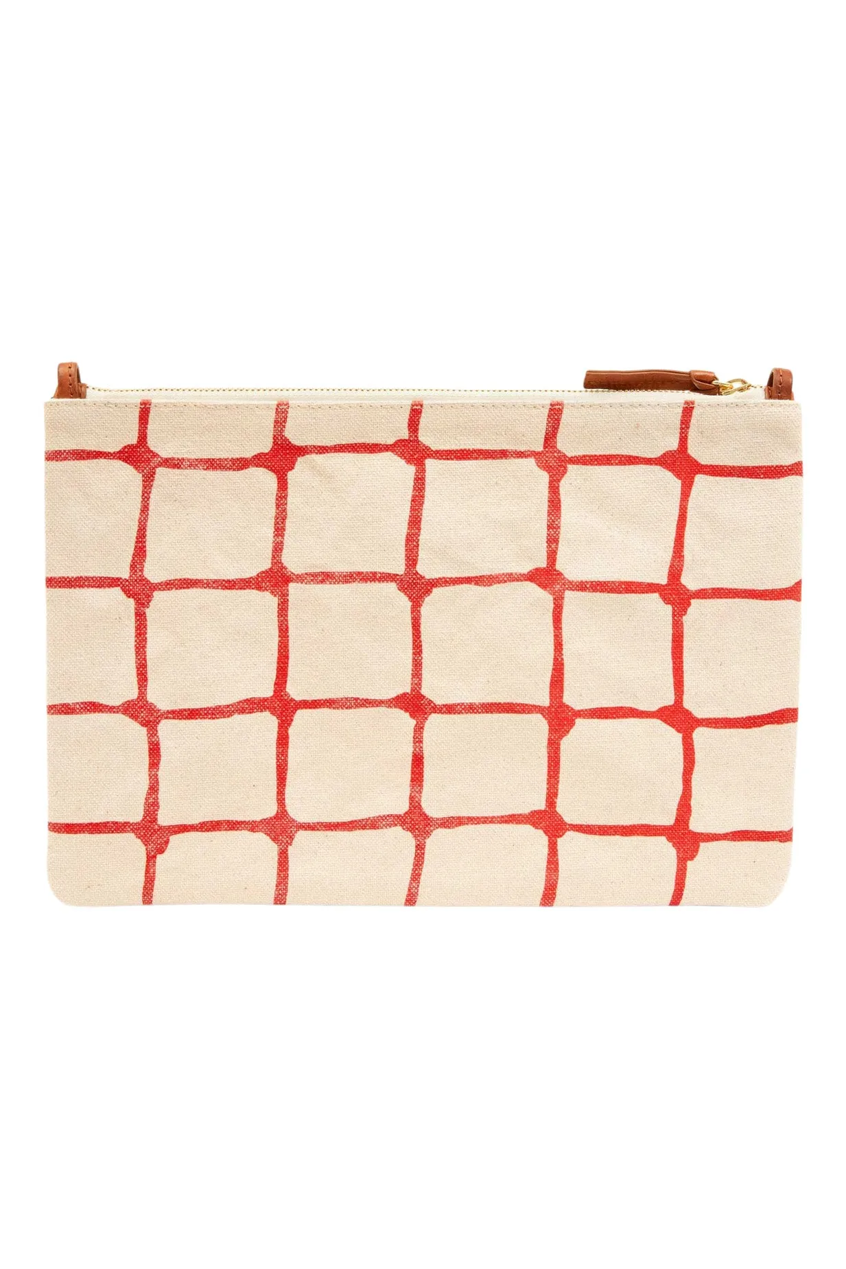 Clare V. Flat Clutch w/ Tabs in Natural w/ Bright Poppy Net Printed Canvas