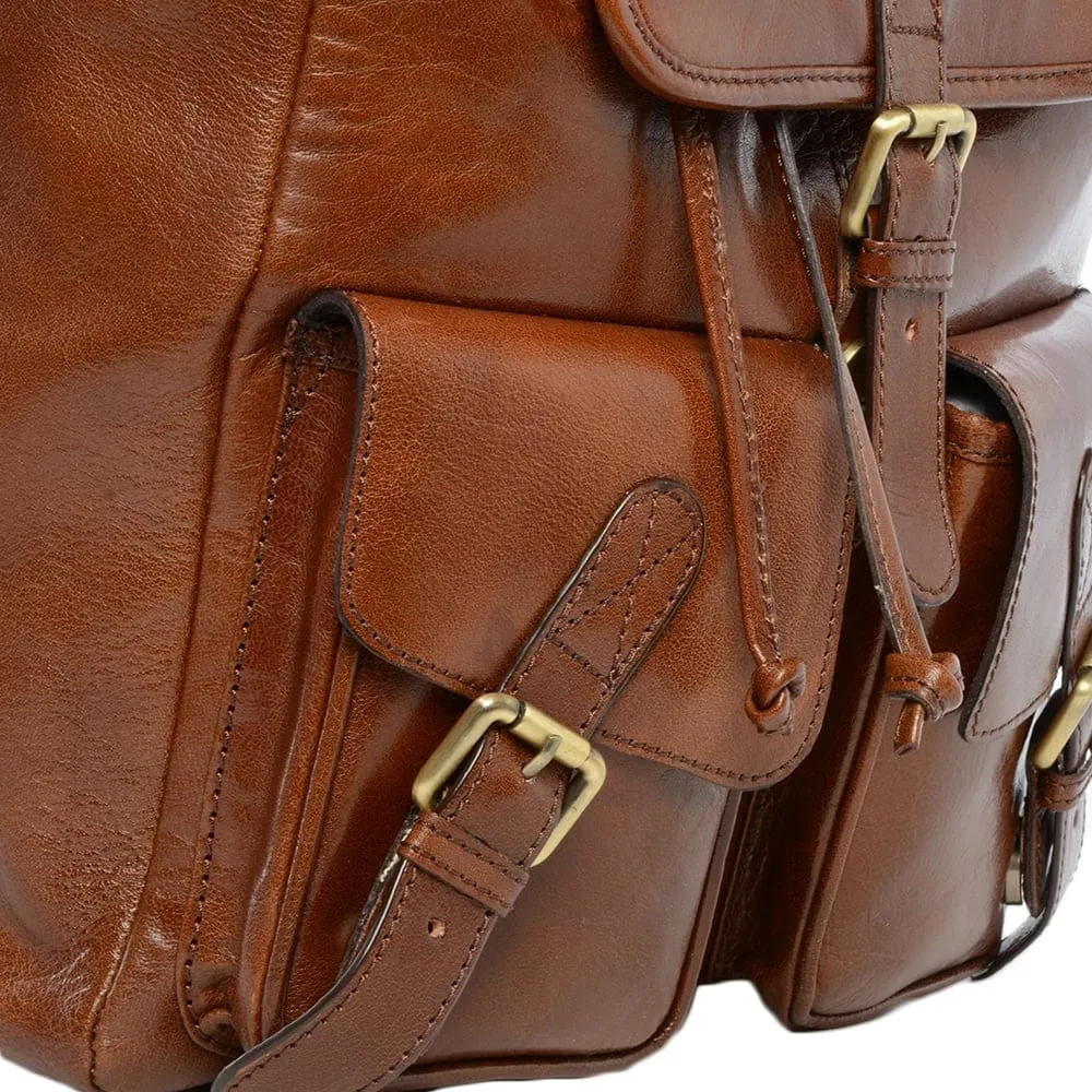 Classic Drawstring Chestnut Leather Backpack