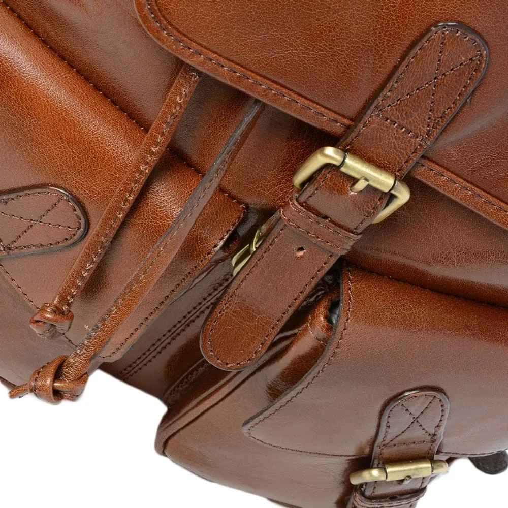 Classic Drawstring Chestnut Leather Backpack