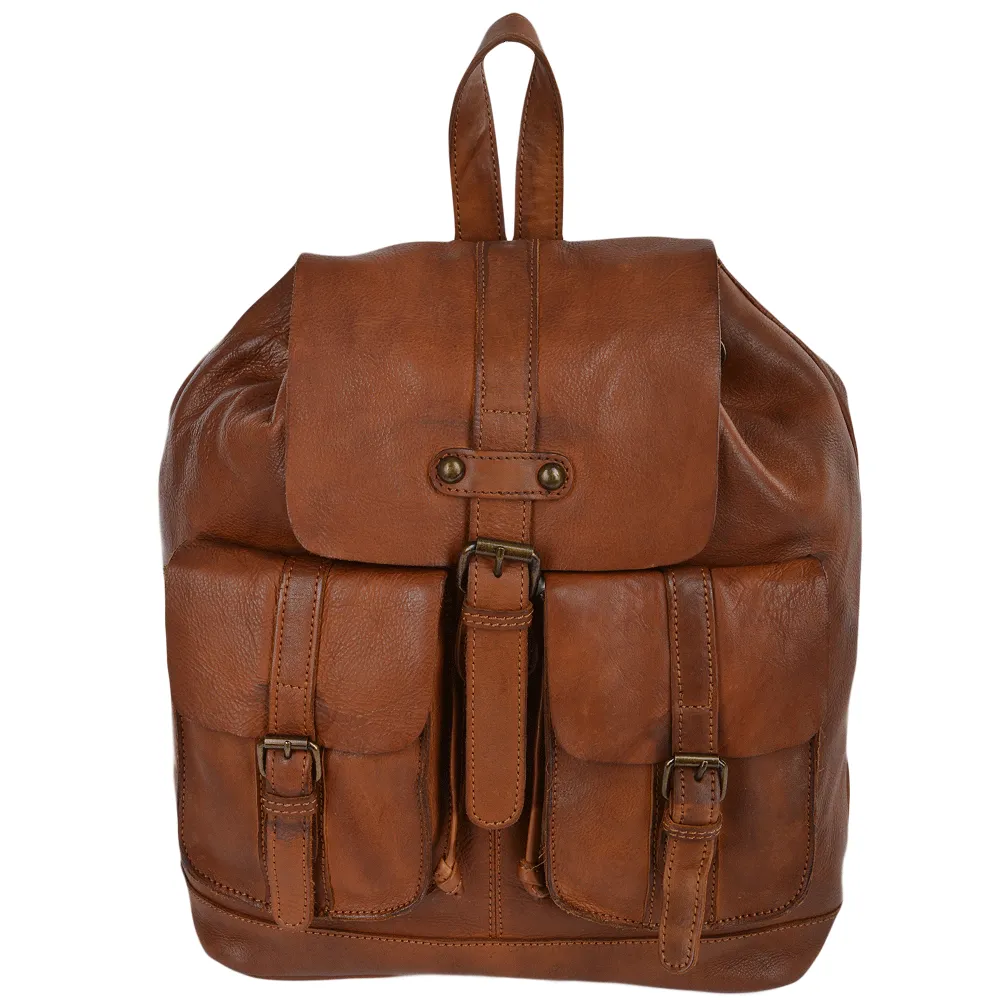 Classic Drawstring Vintage Rust Leather Backpack