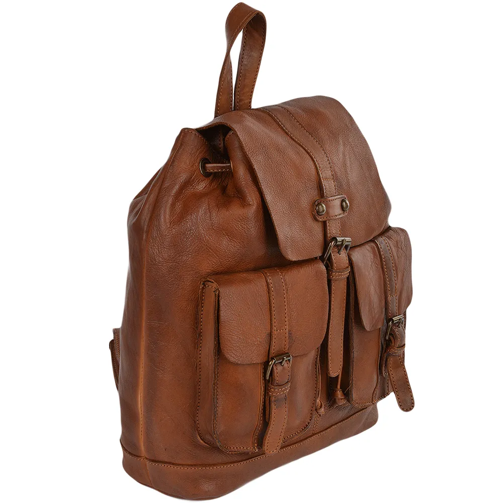 Classic Drawstring Vintage Rust Leather Backpack