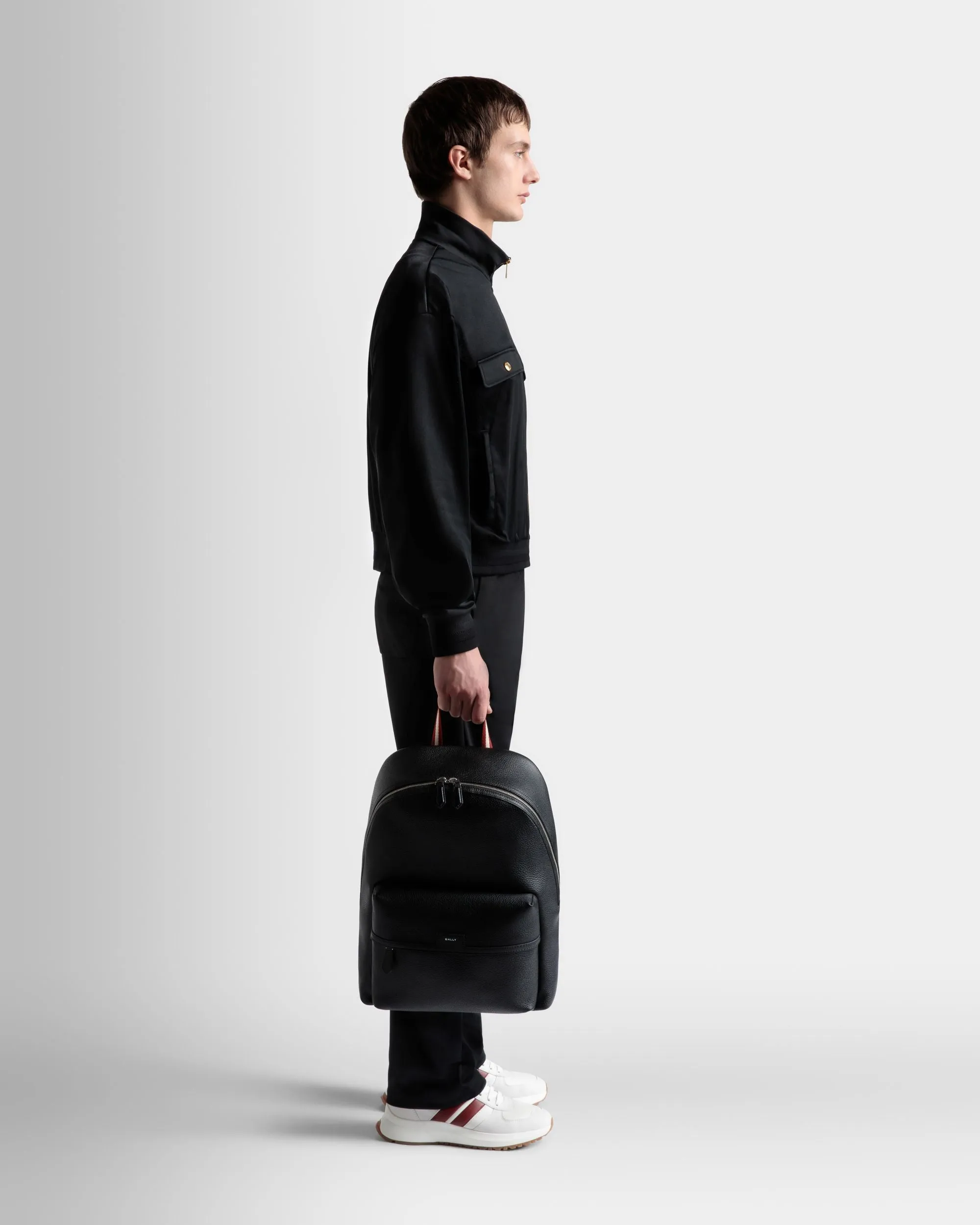 Code Backpack in Black Grained Leather 