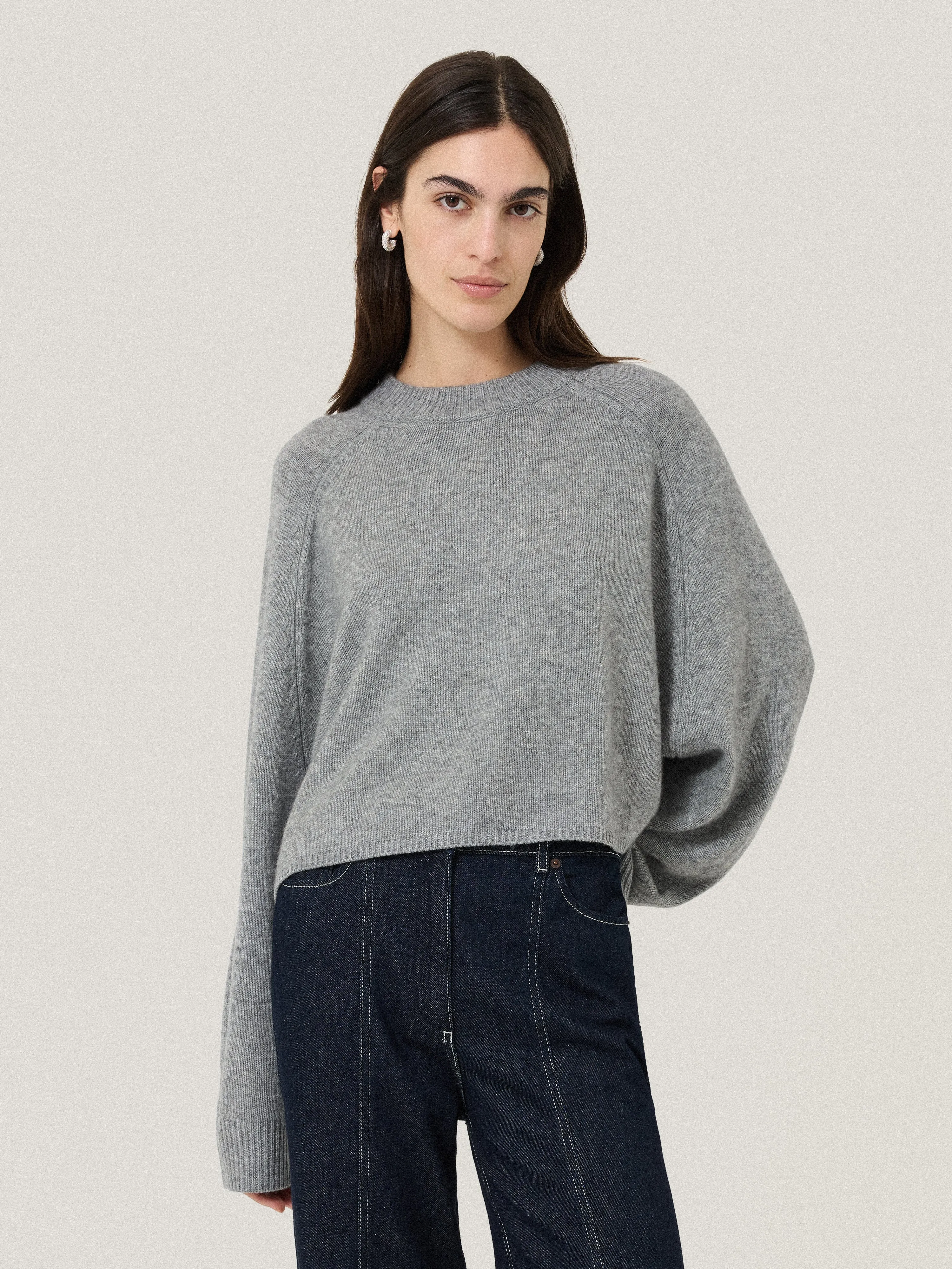 Crew Neck Poncho Jumper | Grey