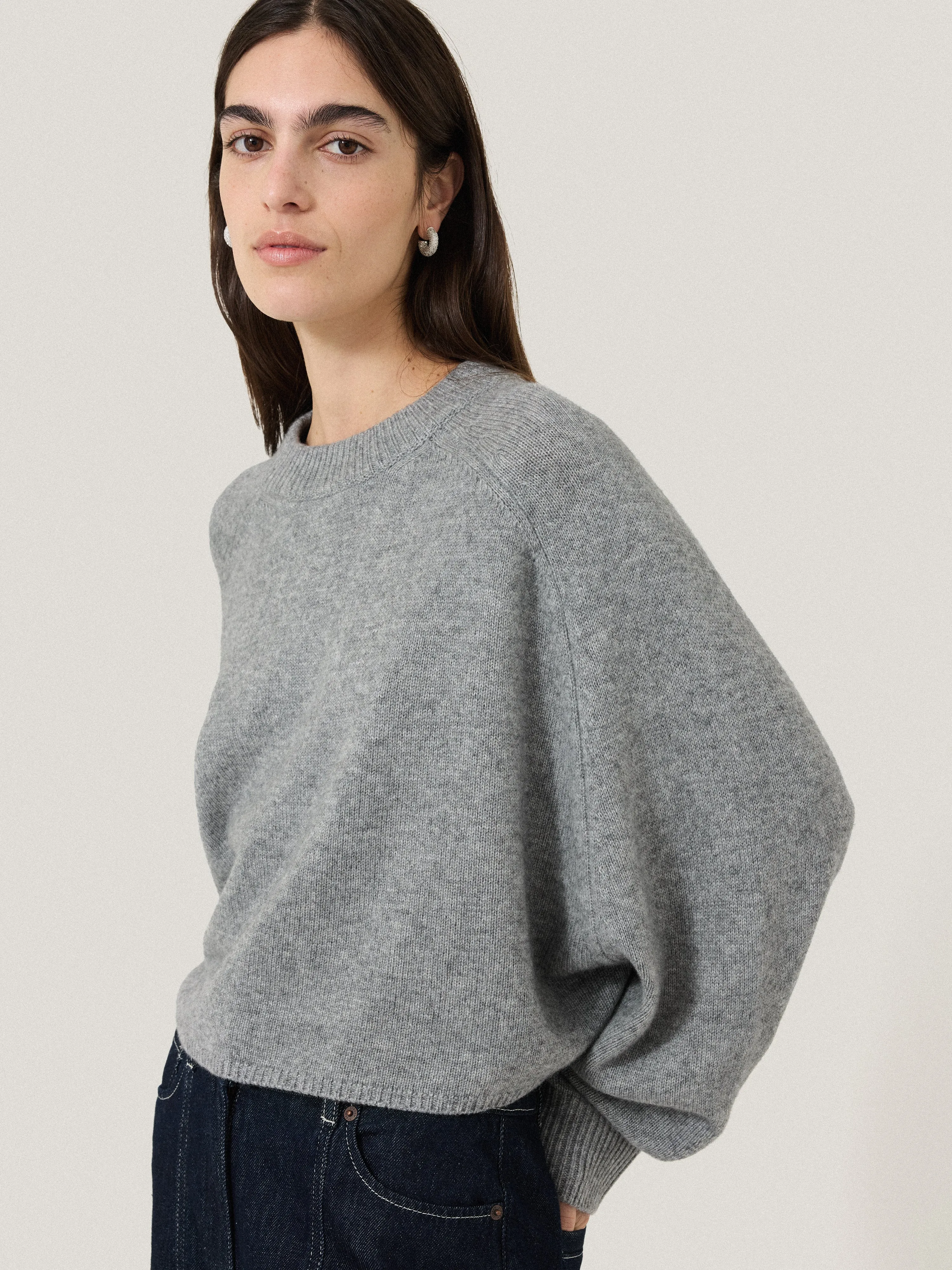 Crew Neck Poncho Jumper | Grey